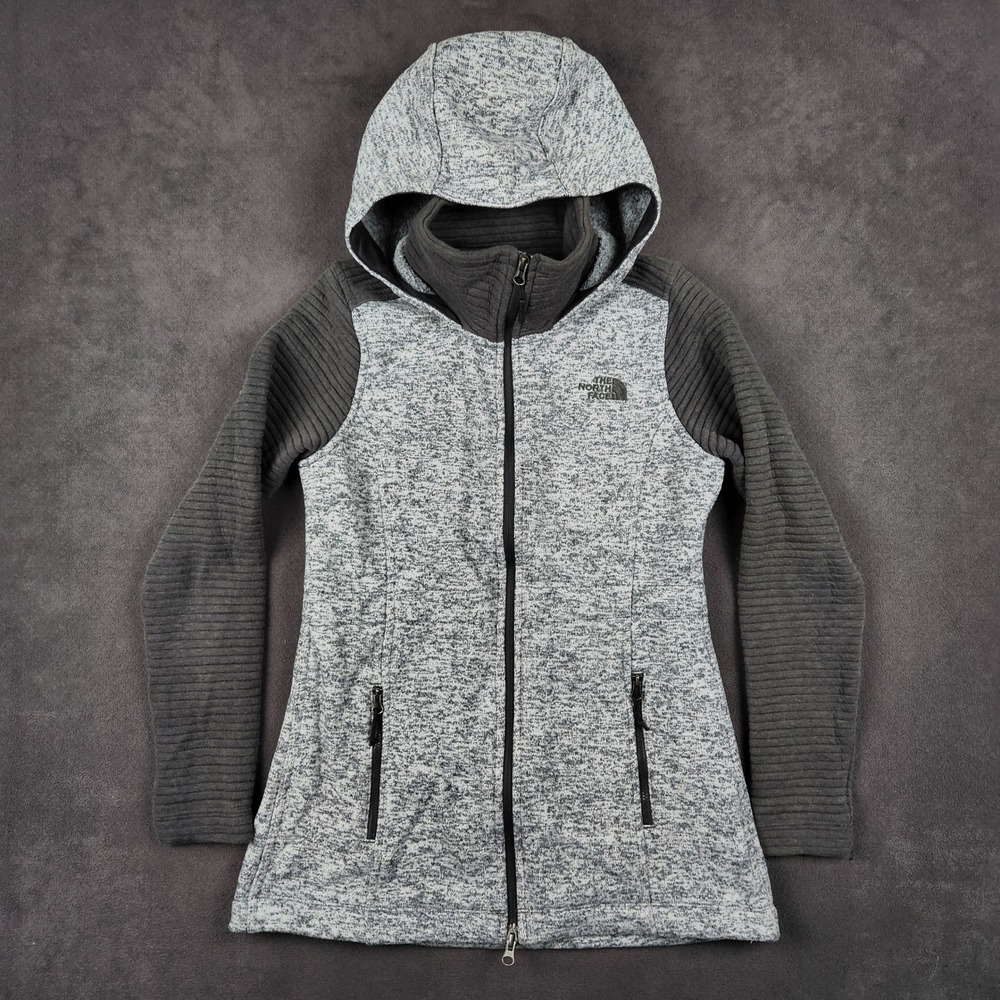 The North Face Indi Insulated Hoodie Jacket Womens Small Heather Gray Full Zip - Picture 1 of 12
